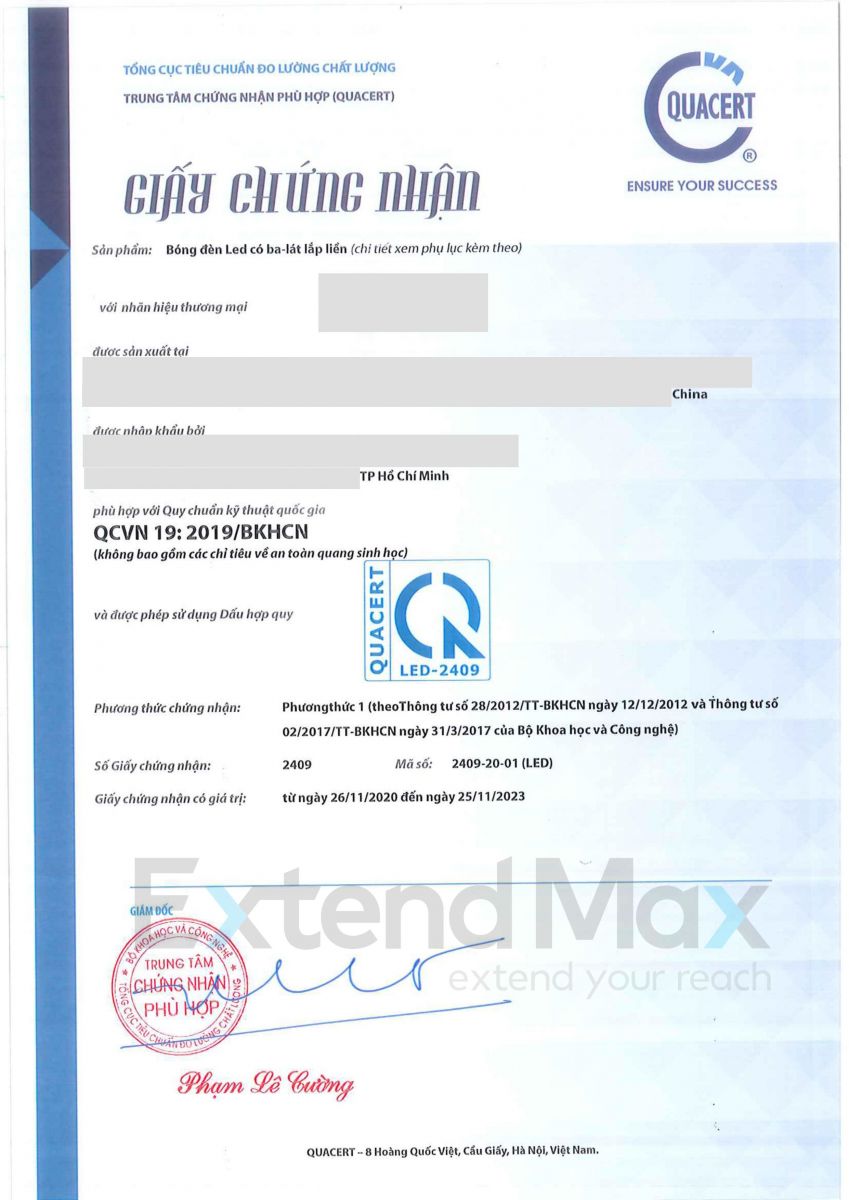 Giấy chứng nhận hợp quy đèn LED 1